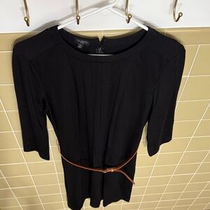 Talbots Black Long Sleeve Dress with Tan Belt
